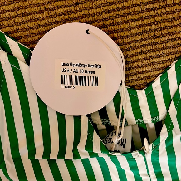 NWT: Green and white striped Princess Polly romper with pockets - Picture 3 of 4